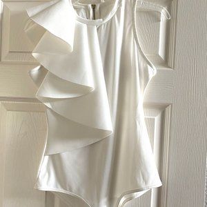 WHITE BODYSUIT TOP WITH RUFFLE SIZE S